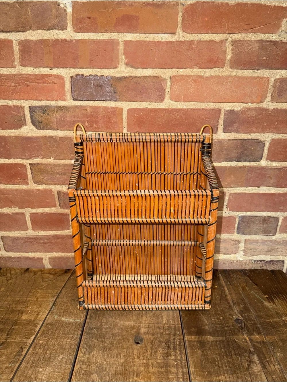 Handwoven Bamboo Spice Rack Organizer Orange Rattan Wall OrganizerThree Tier